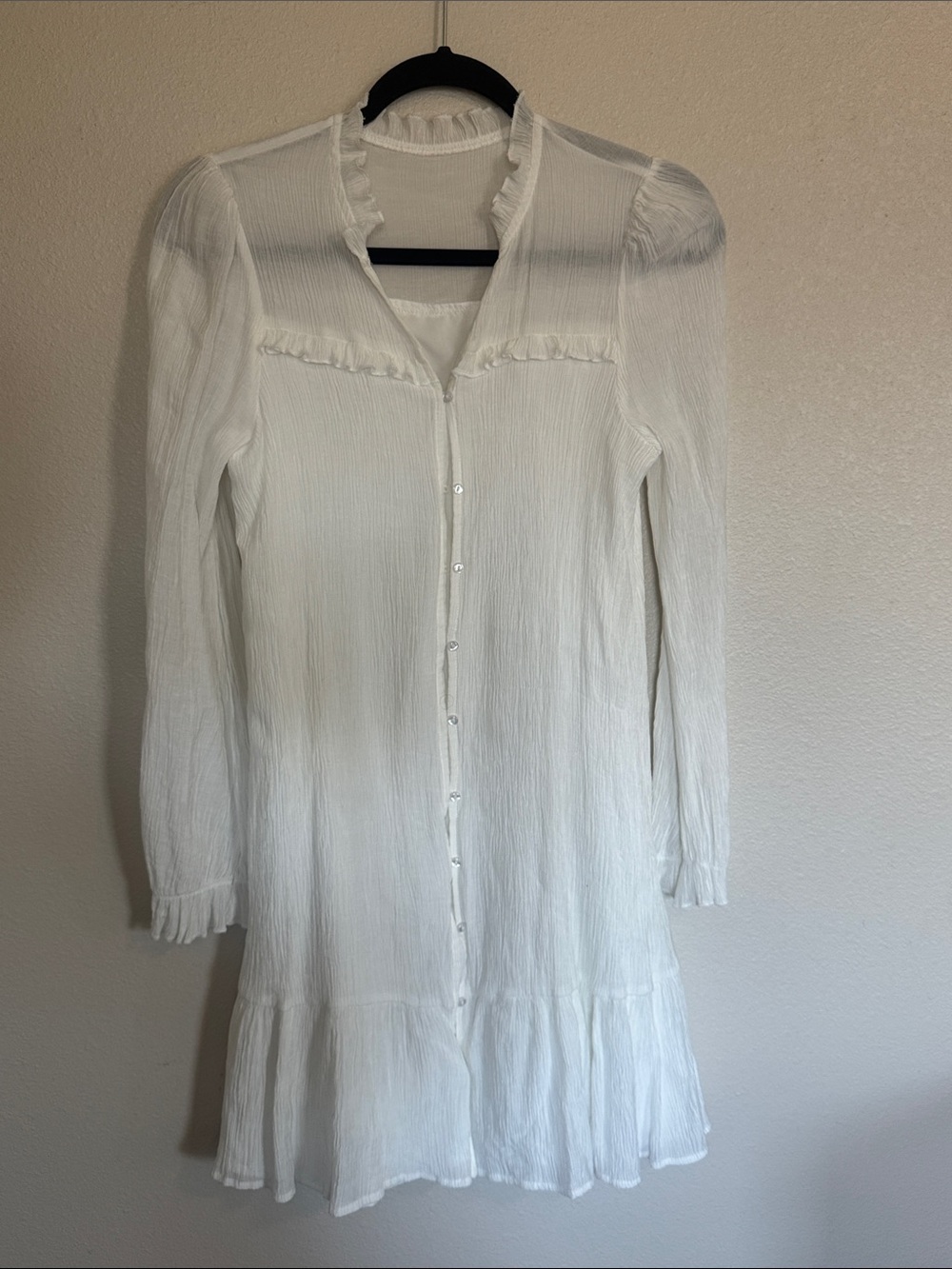 Women's White Ruffle-Trim Button Front Dress